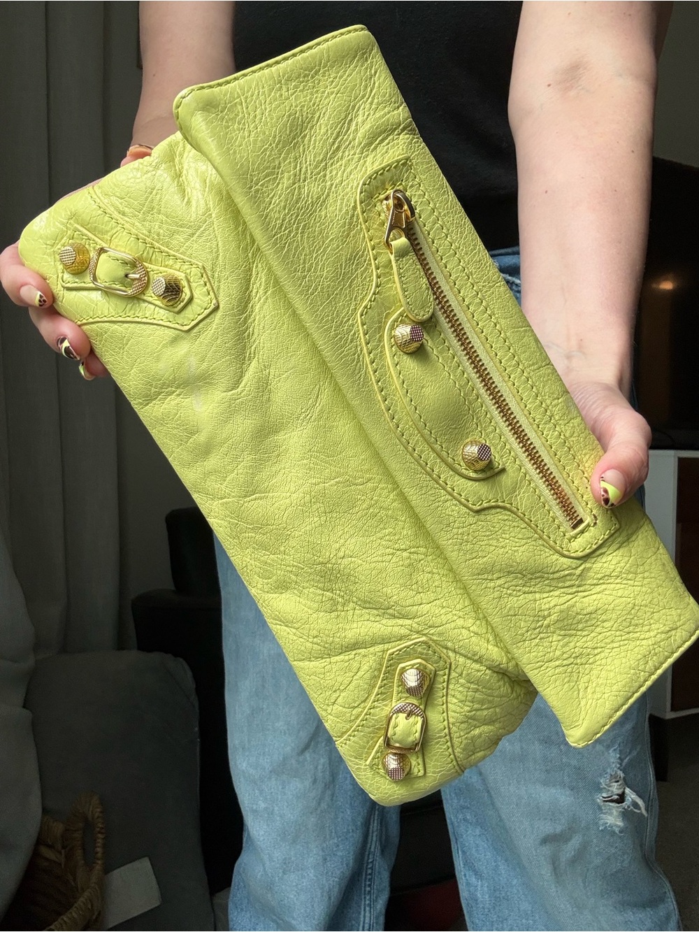 Balenciaga Giant 12 Gold Envelope Clutch Jaune Citron Yellow Leather - Picture 2 of 12